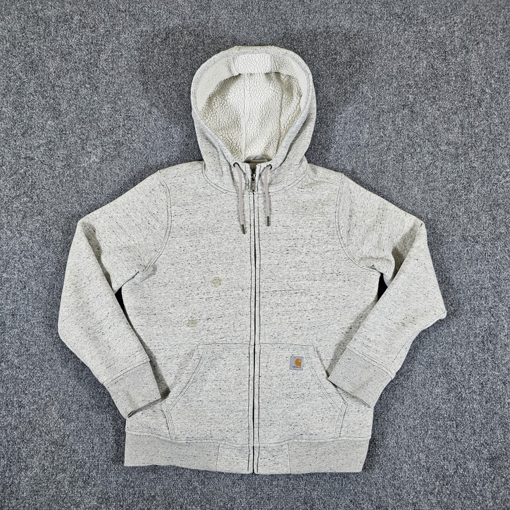 Carhartt Sherpa Fleece Lined Full Zip Hooded Sweatshirt White Youth M 8-10 Flaw - Picture 1 of 9